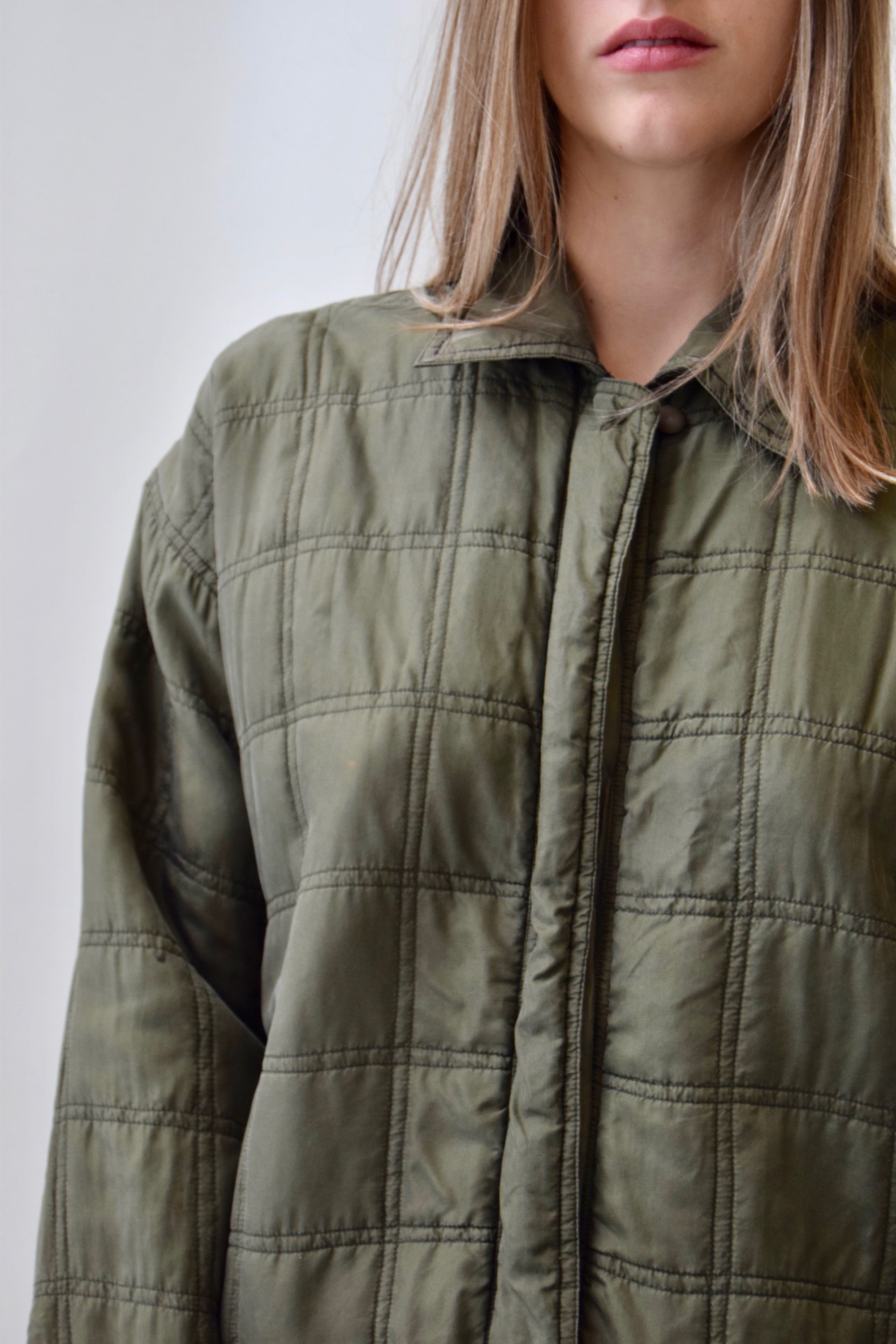 Olive Silk Quilted Jacket