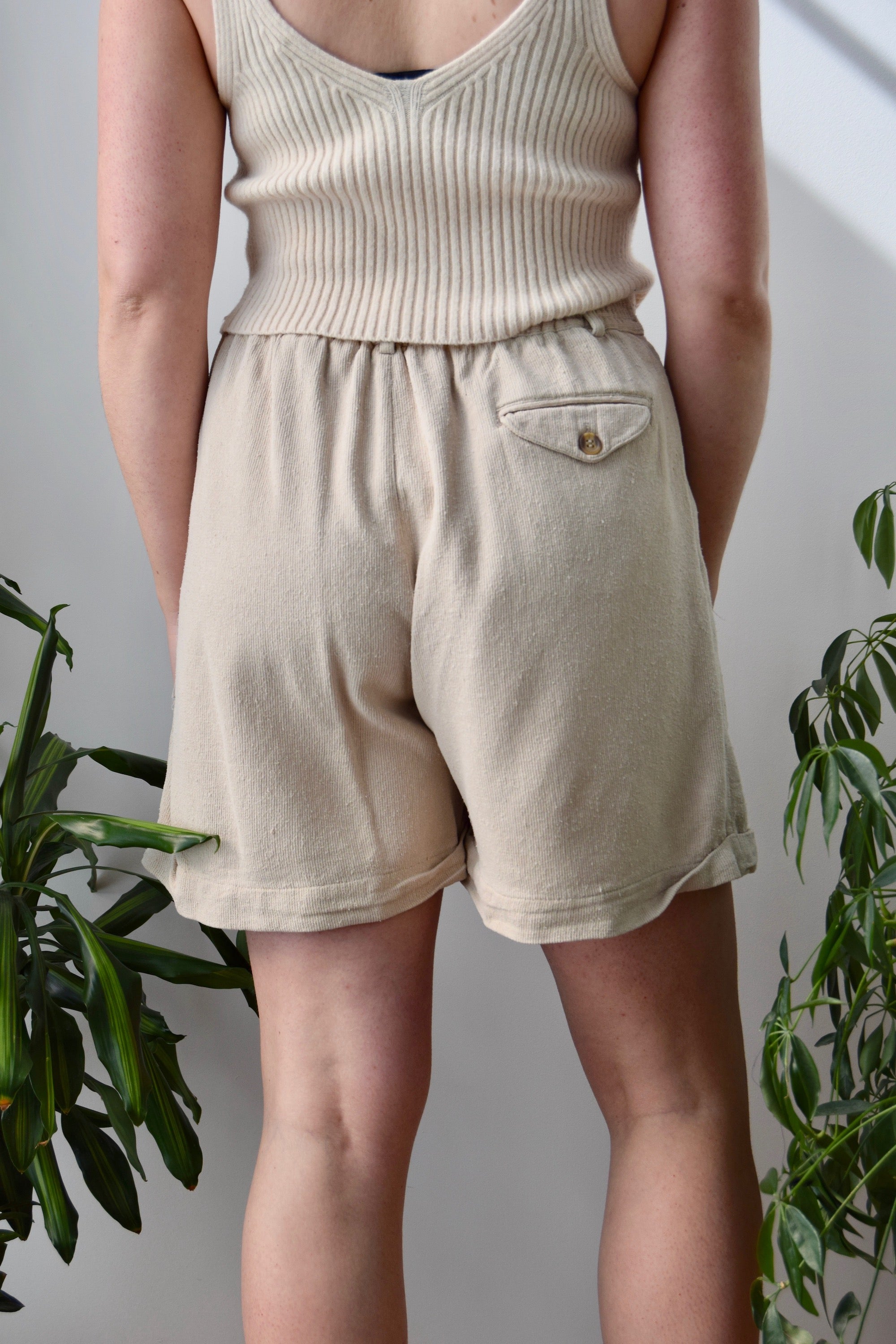 Bone Raw Silk Trouser Shorts