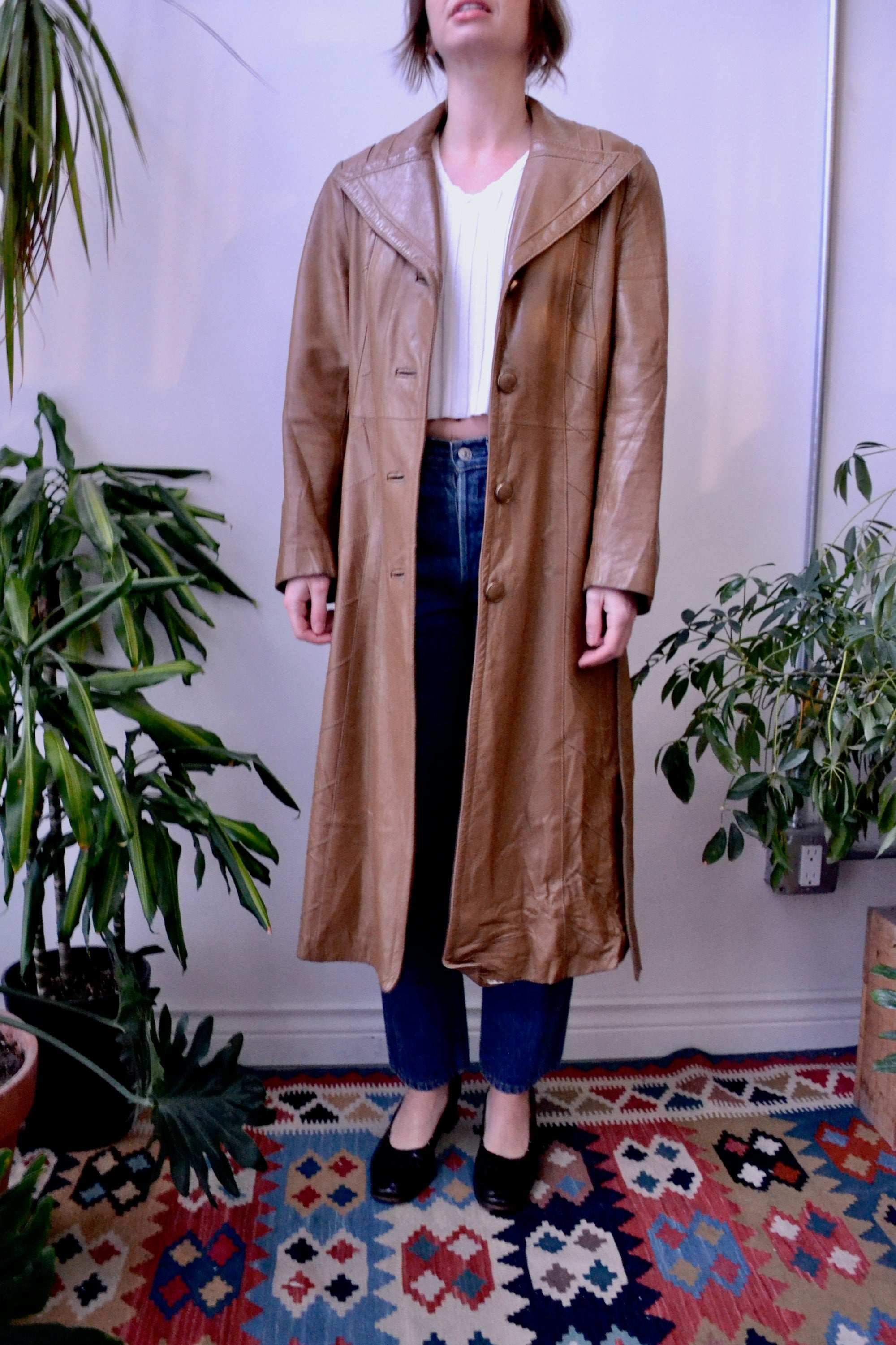 Peanut Butter Seventies Leather Trench