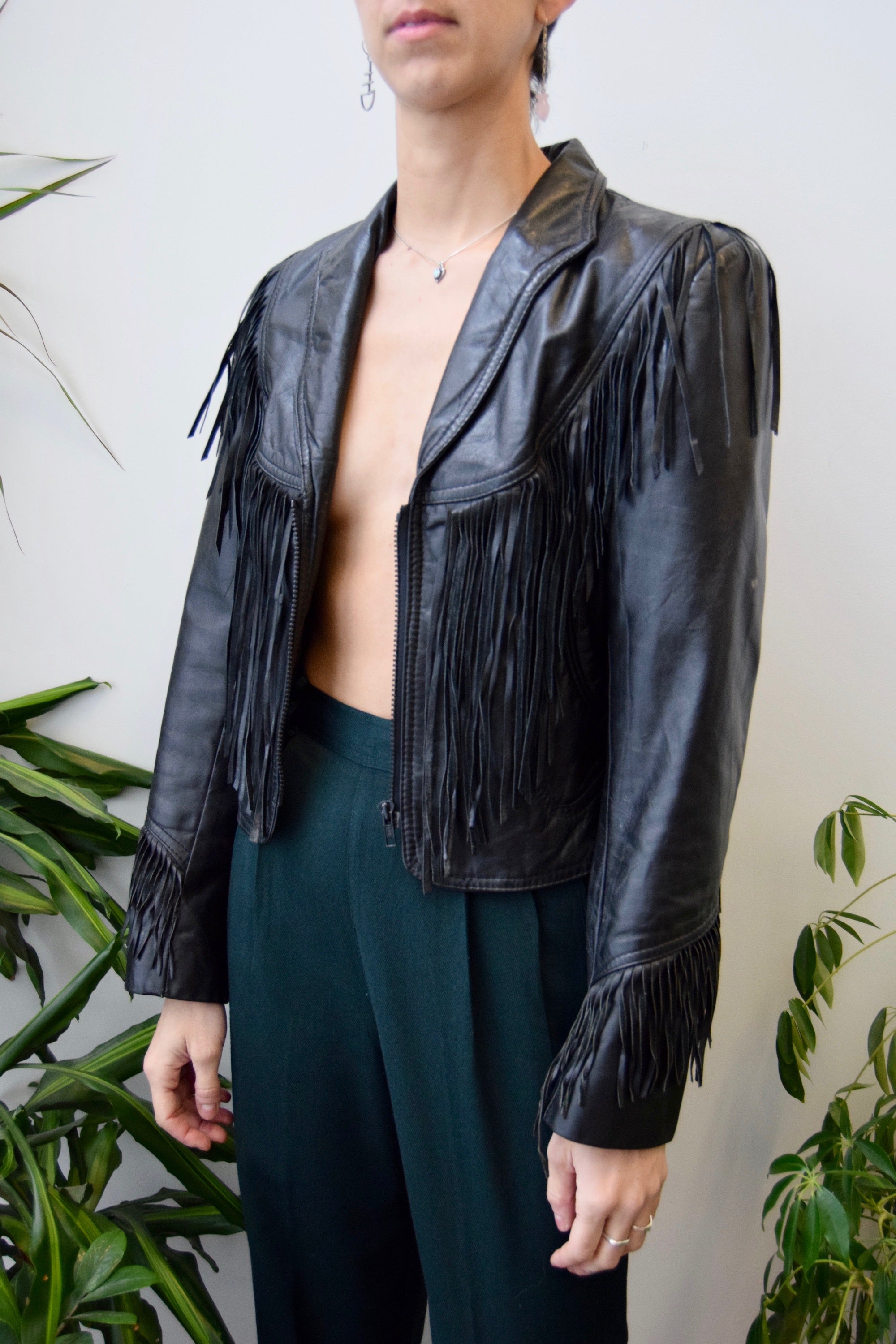 Cropped Fringe Leather Jacket