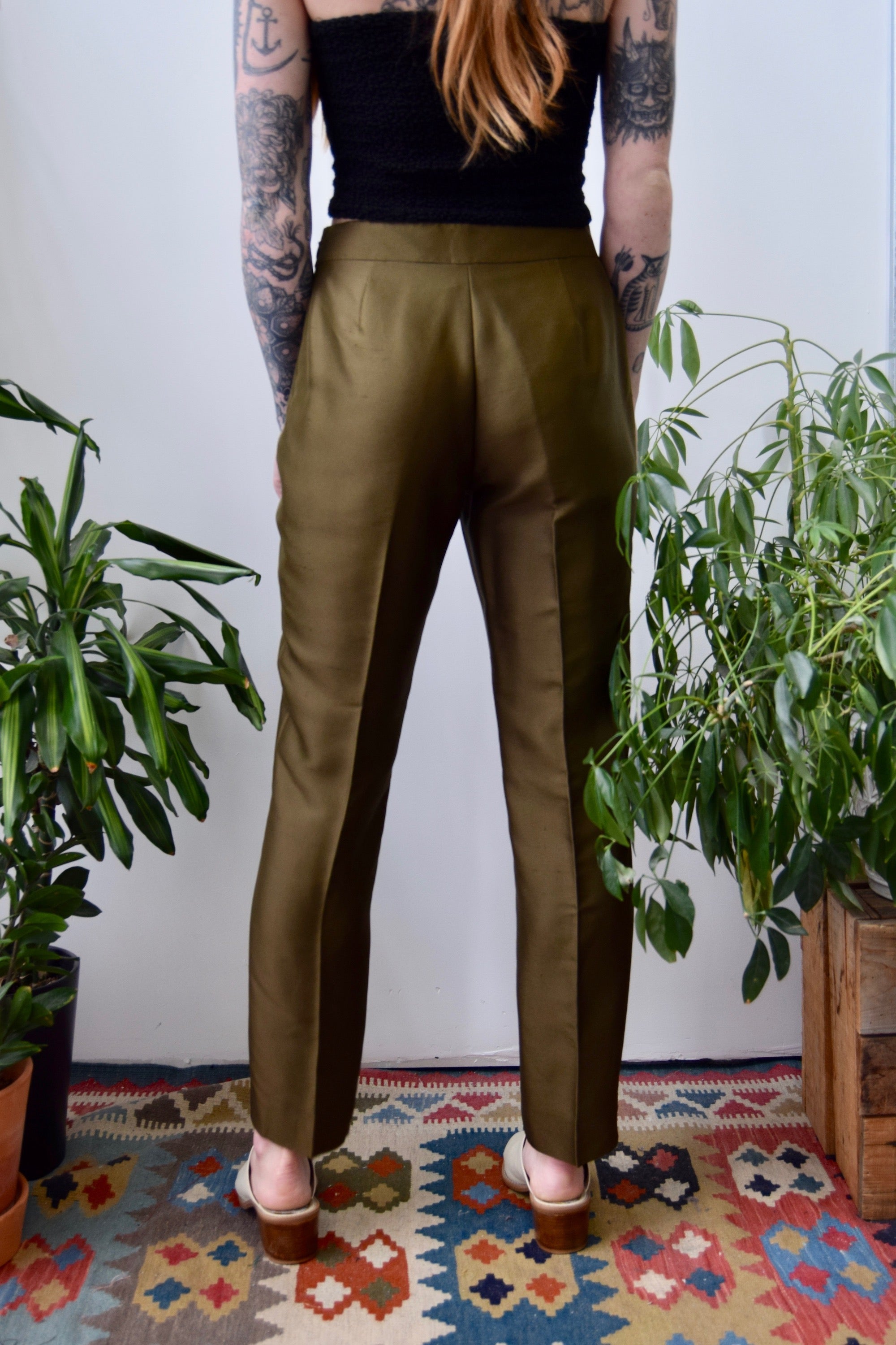 Olive Silk Trousers