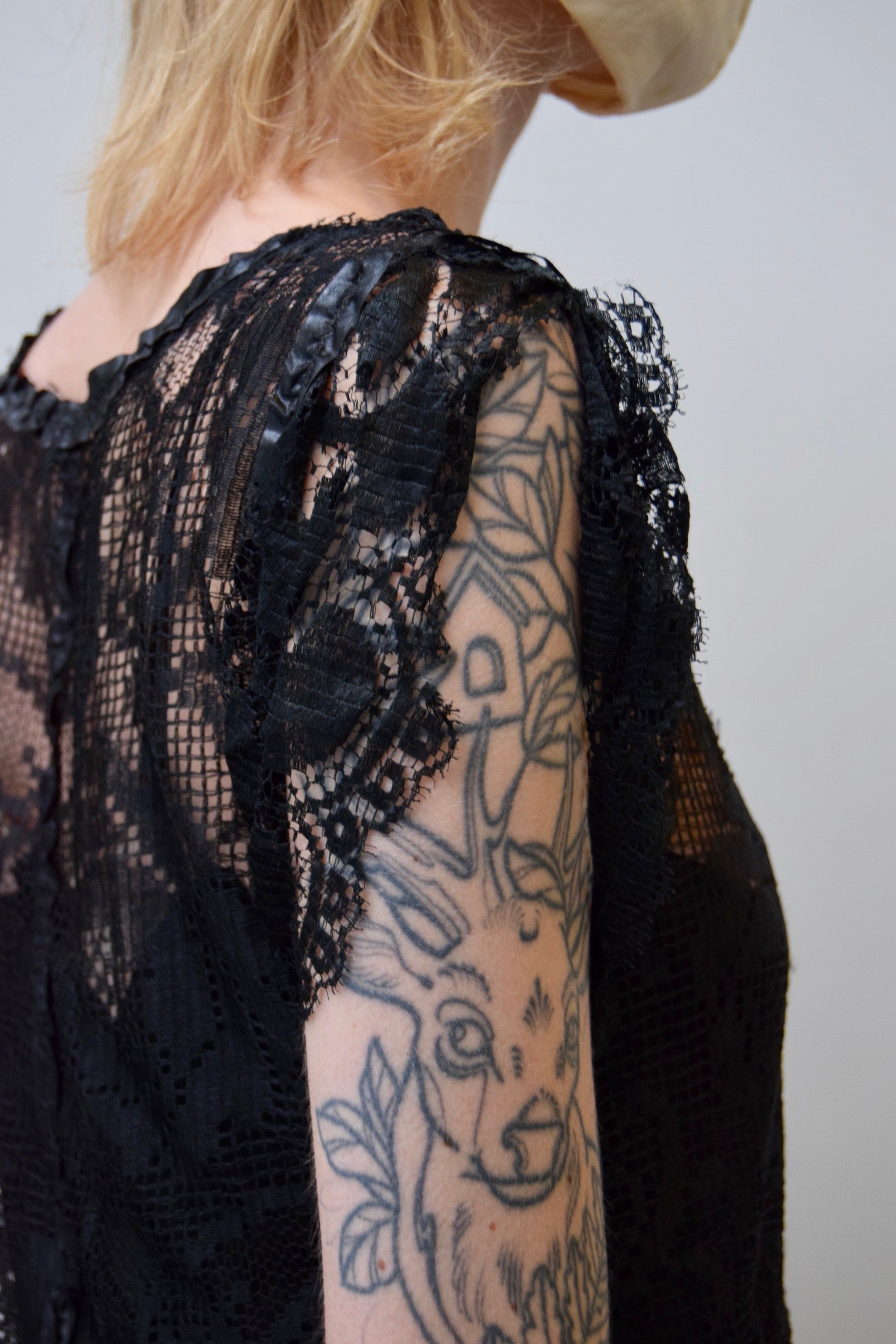 Antique Black Lace Net Dress
