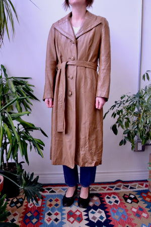 Peanut Butter Seventies Leather Trench