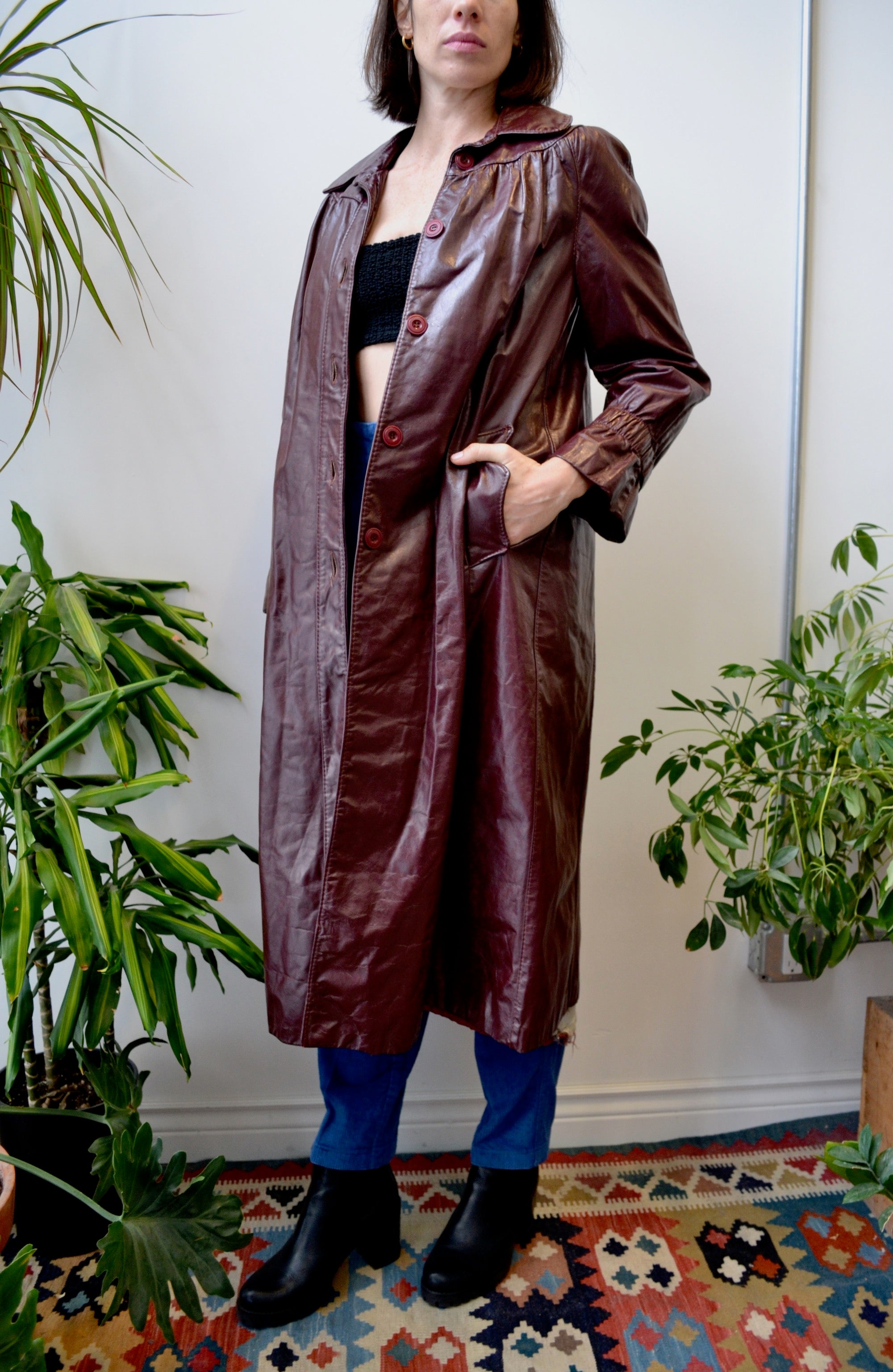 Oxblood 70s Leather Trench