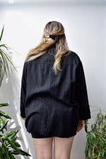 Black Grid Button Up