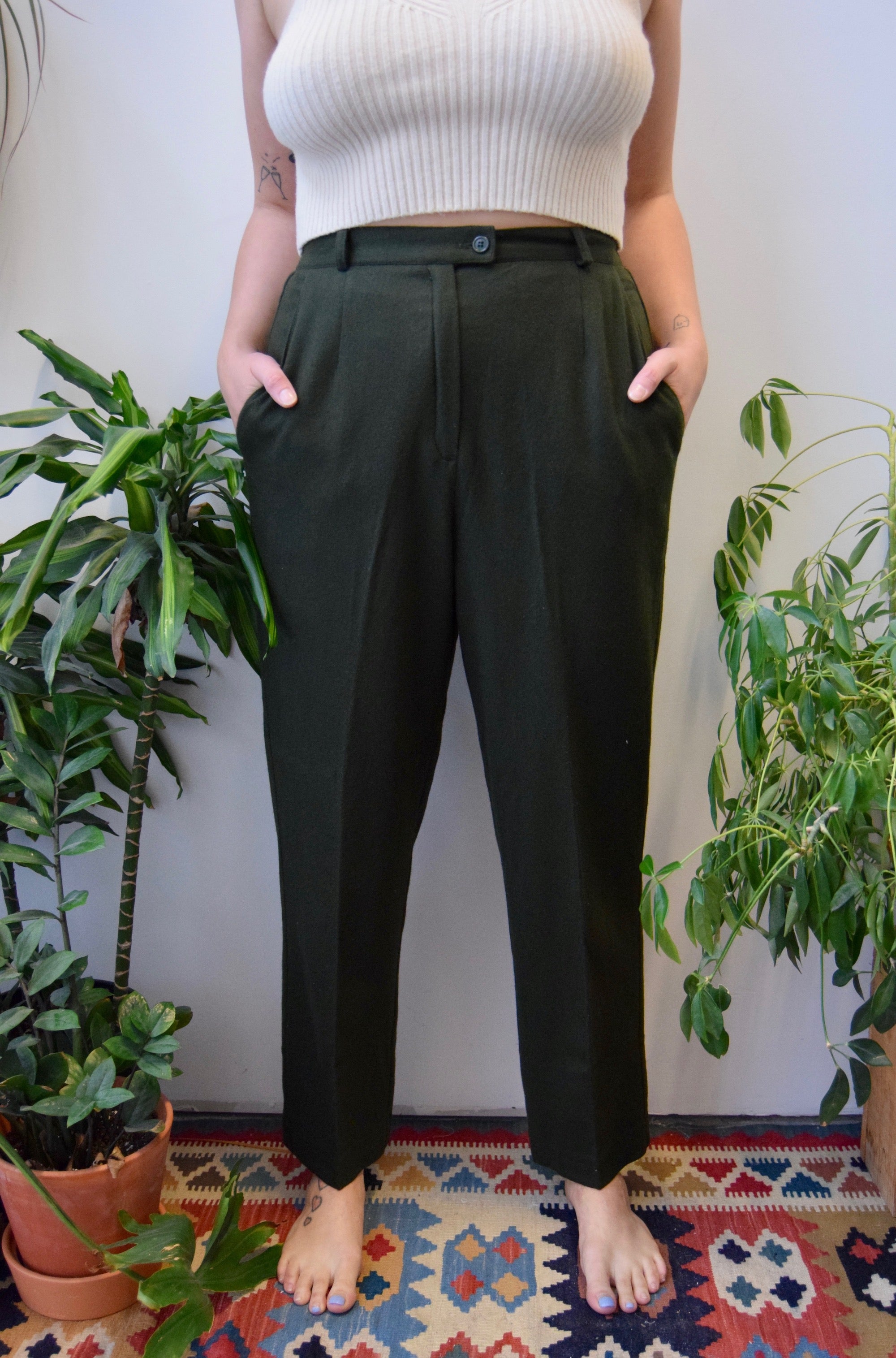 Darkest Green Wool Trousers