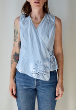 Linen Eyelet Wrap Top