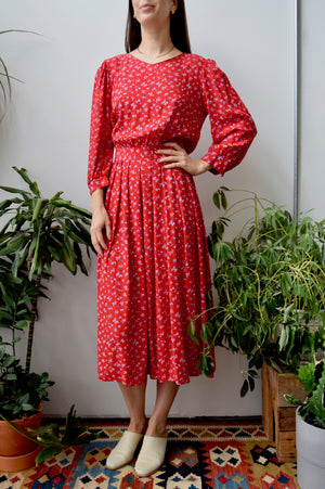 Ditsy Floral Red Dress