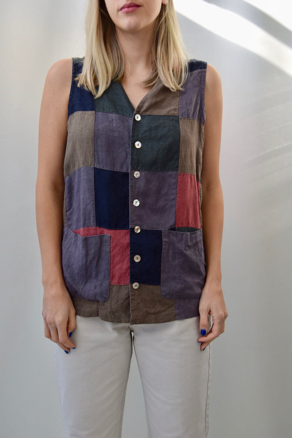 Classy Patchwork Linen Vest