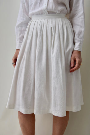 Crisp White Linen Pleated Skirt