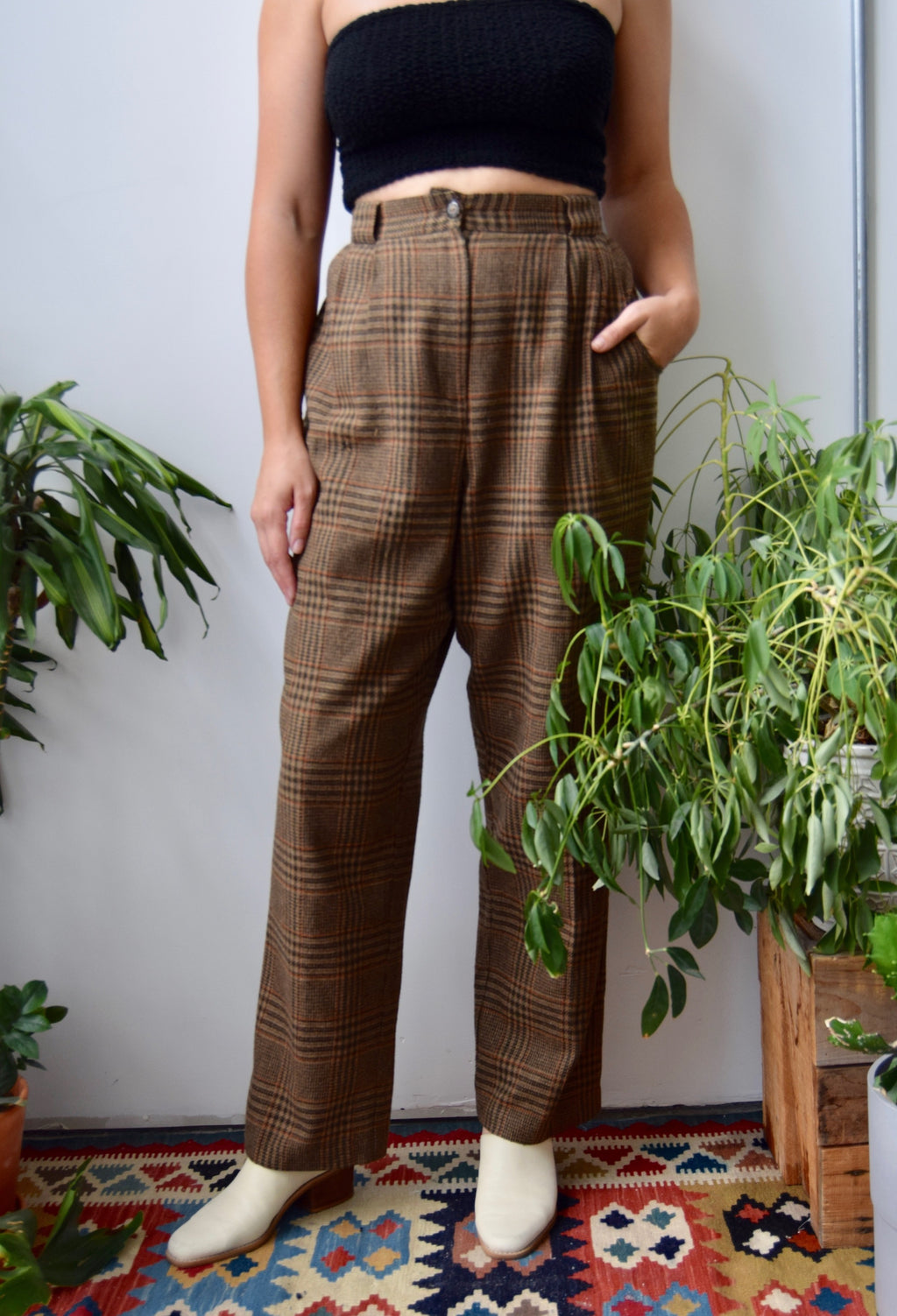 Brown Plaid Trousers