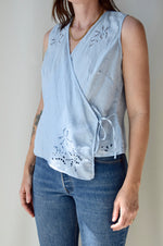 Linen Eyelet Wrap Top