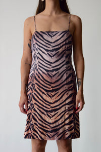 90's Stretchy Silk Ombre Tiger Print Dress