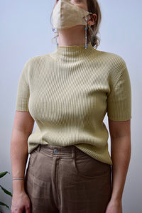 Tan Ribbed Knit Mock Neck