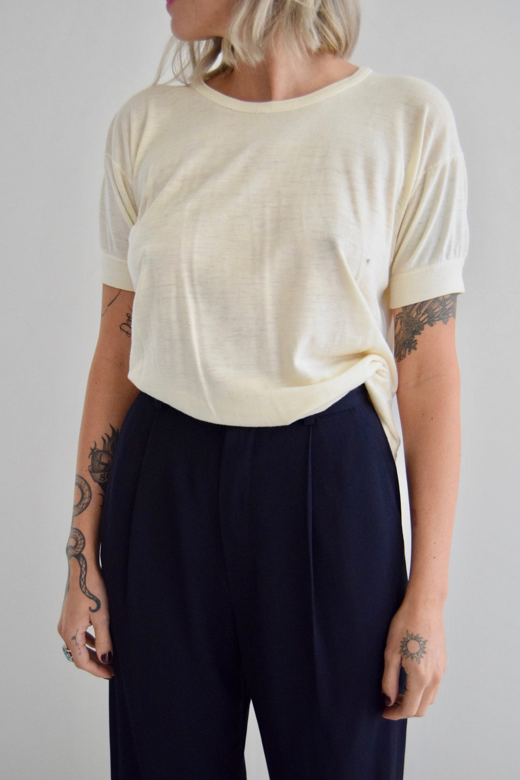 Vintage Thread Bare Cream Basic T Shirt