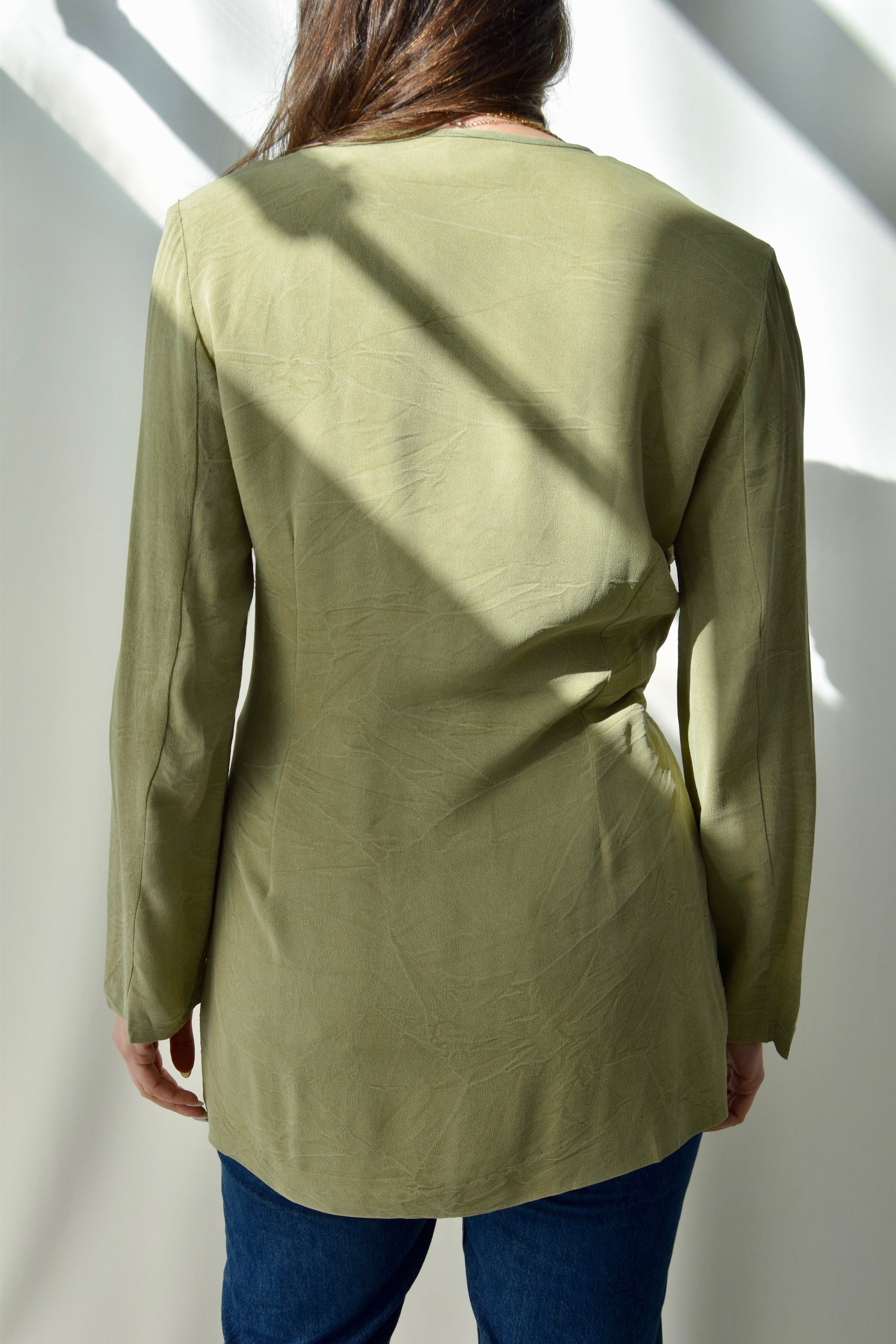 Muted Olive Open Rayon Blazer