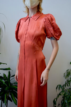 Forties Salmon Satin Dressing Gown