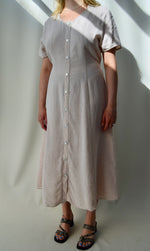 Neutral Gingham Linen Market Dress