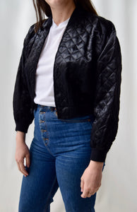 Black Satin Quilted Cropped Bomber