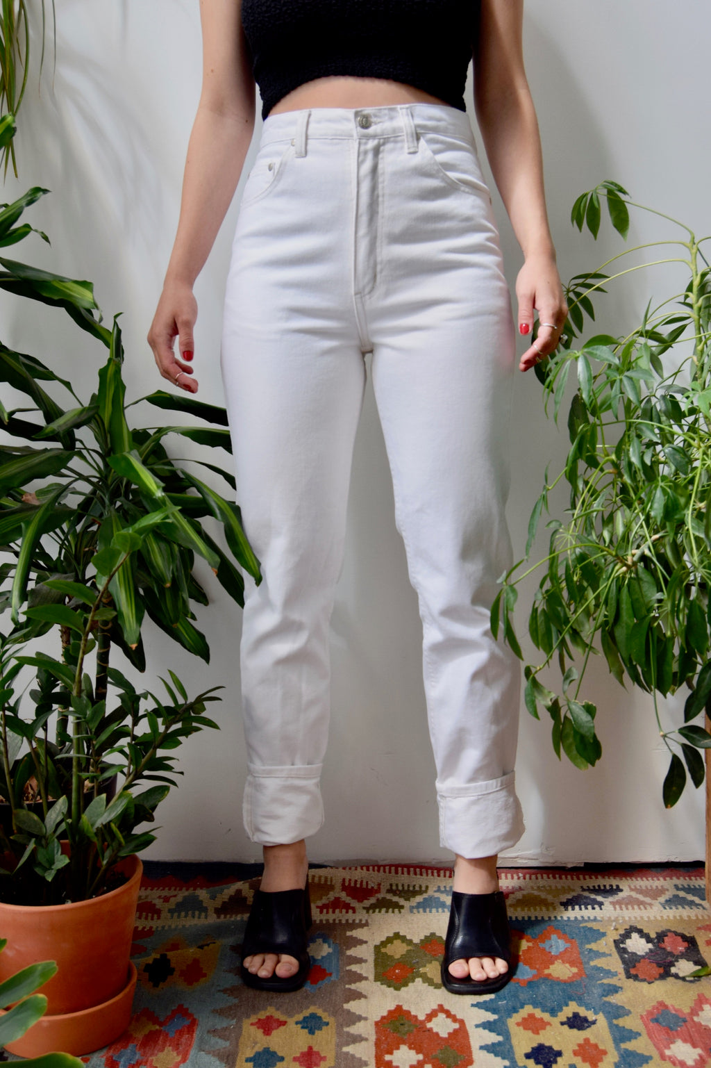 High Waist White Tapered Jeans