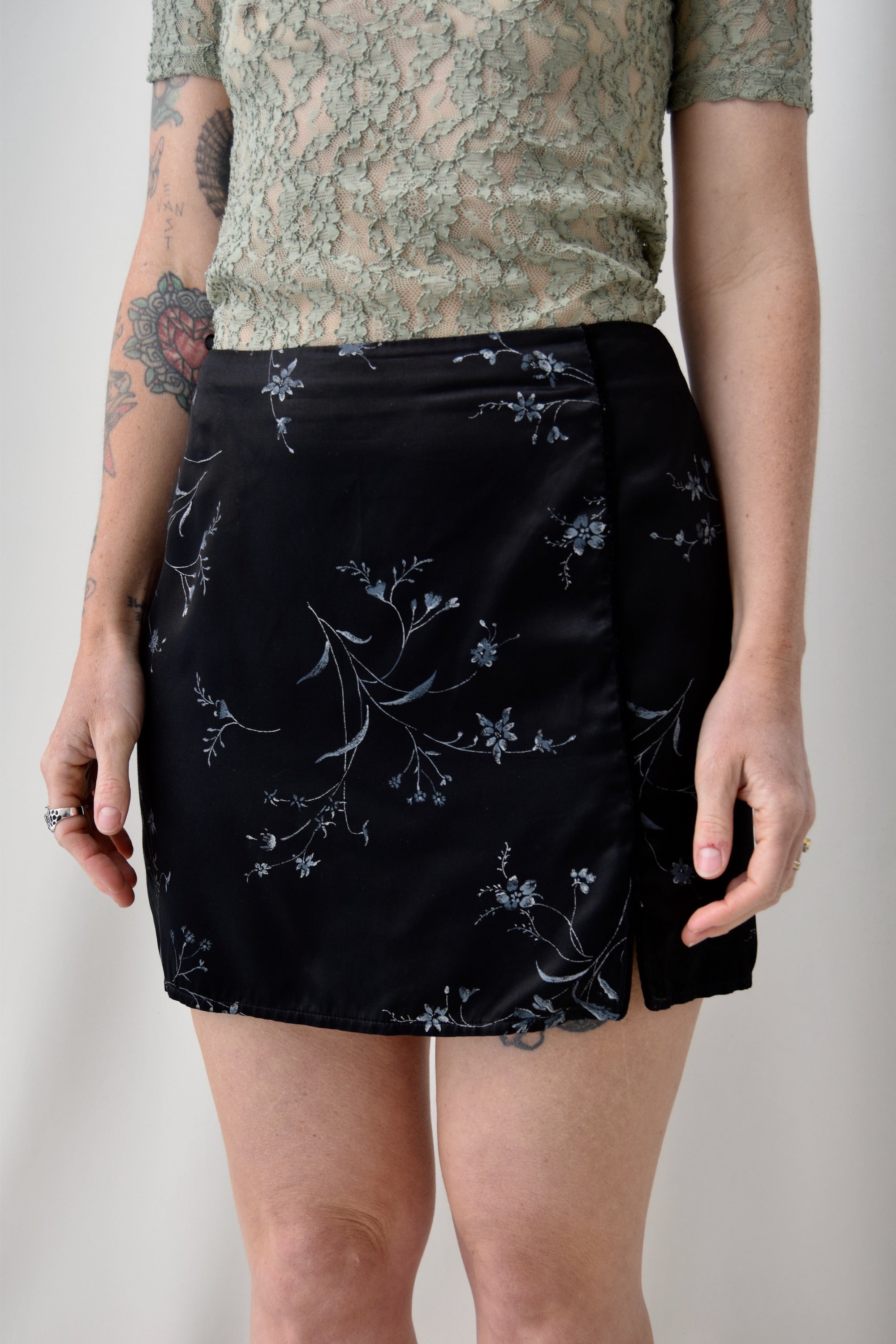 90's Black Satin Mini Skirt