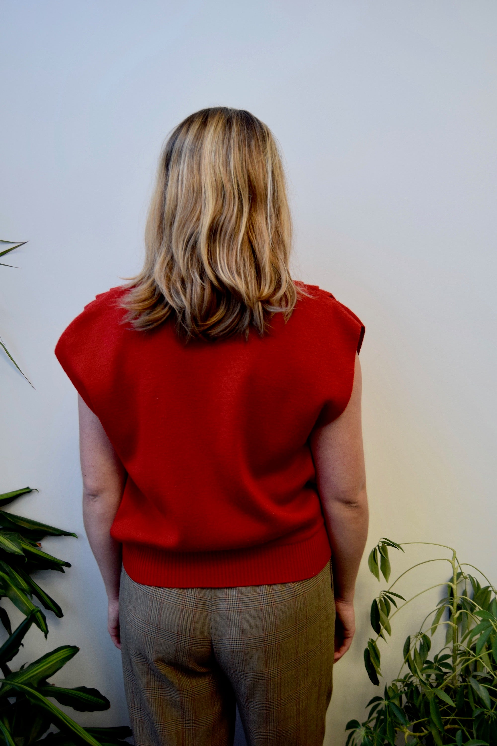 Red Pleated Sweater Vest
