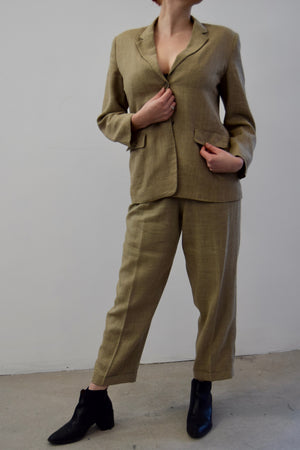 Wool & Linen Blend Latte Plaid Suit