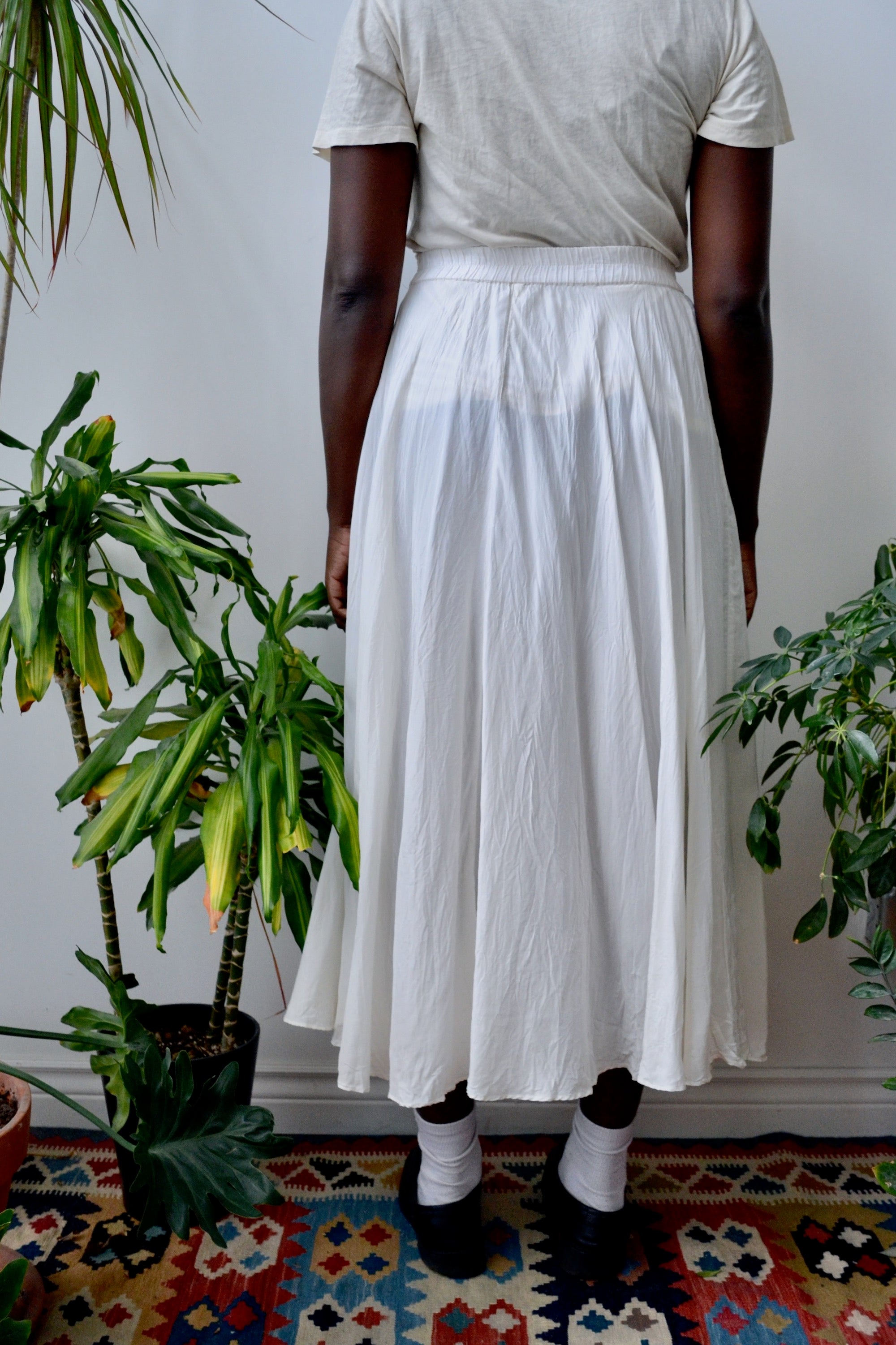 White Silk Scrunch Skirt