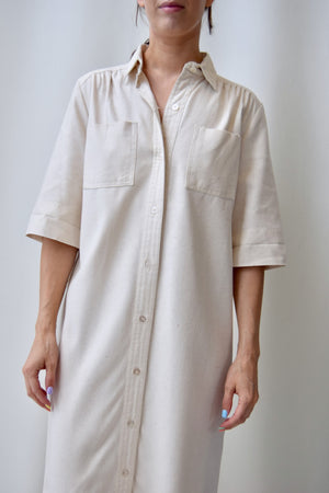 Ivory Raw Silk Shirt Dress