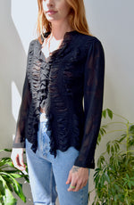 Black Silk Ruche & Ruffle Blouse