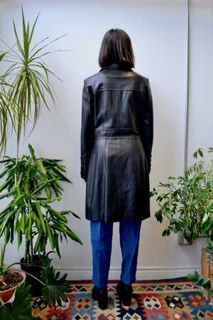 Black Leather Mid Trench