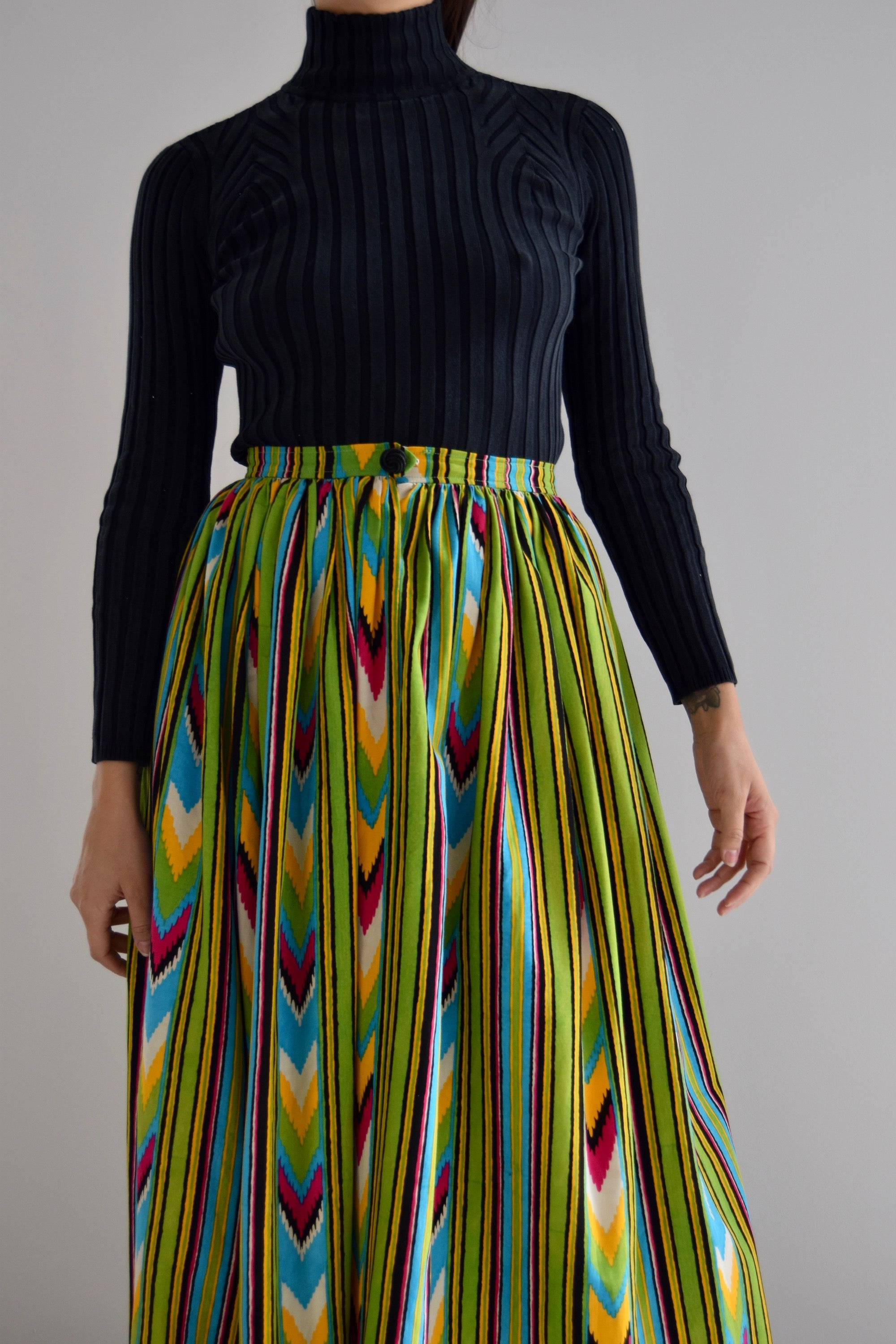 Vintage 70s Saint Laurent Vibrant Print Maxi Skirt