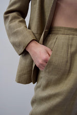 Wool & Linen Blend Latte Plaid Suit