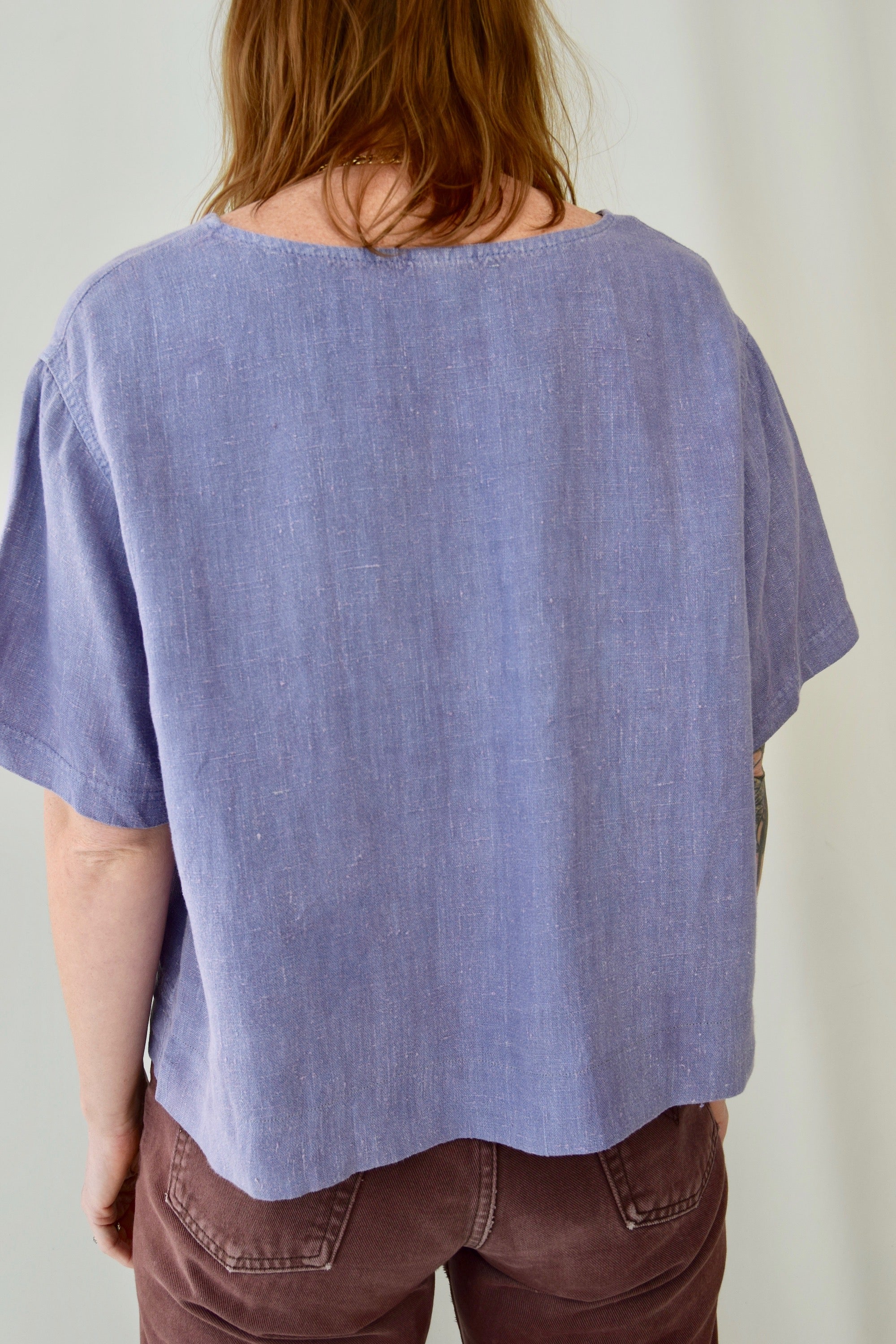 Lavender Boxy Textured Linen Top