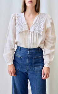 Antique Inspired Pleated Linen Blouse