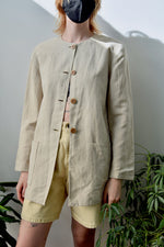 Collarless Tan Linen Blazer