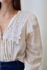 Antique Inspired Pleated Linen Blouse