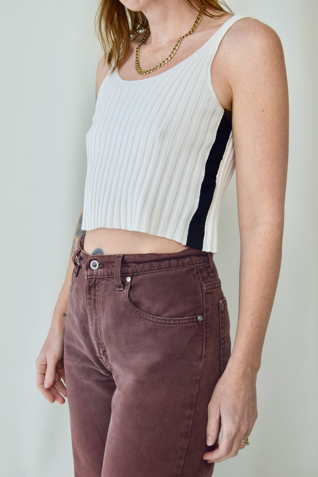 Ribbed Knit Athleisure Cropped Tank