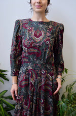 Dark Paisley Pleat Dress