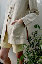 Collarless Tan Linen Blazer