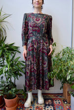 Dark Paisley Pleat Dress