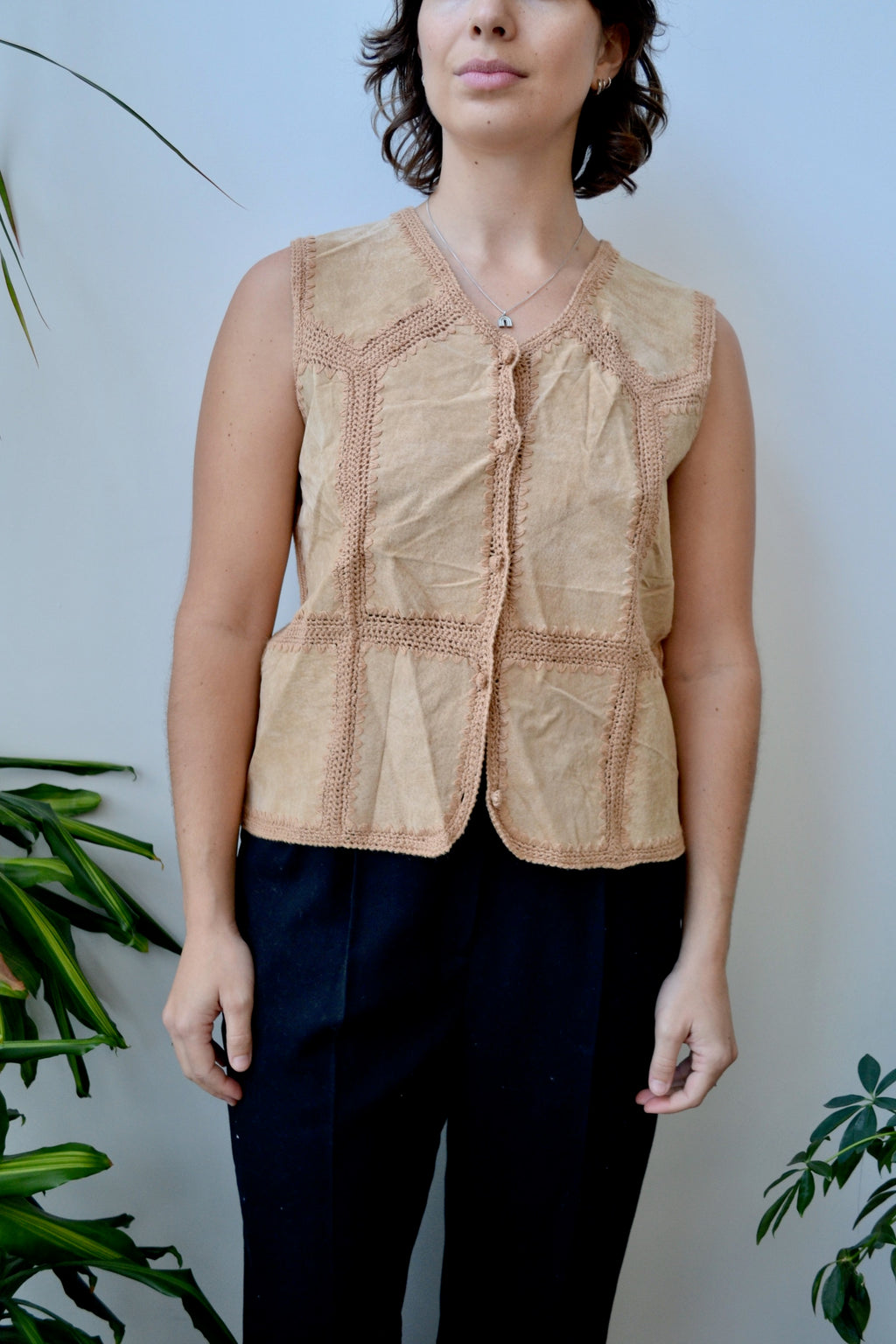 Crochet and Suede Vest