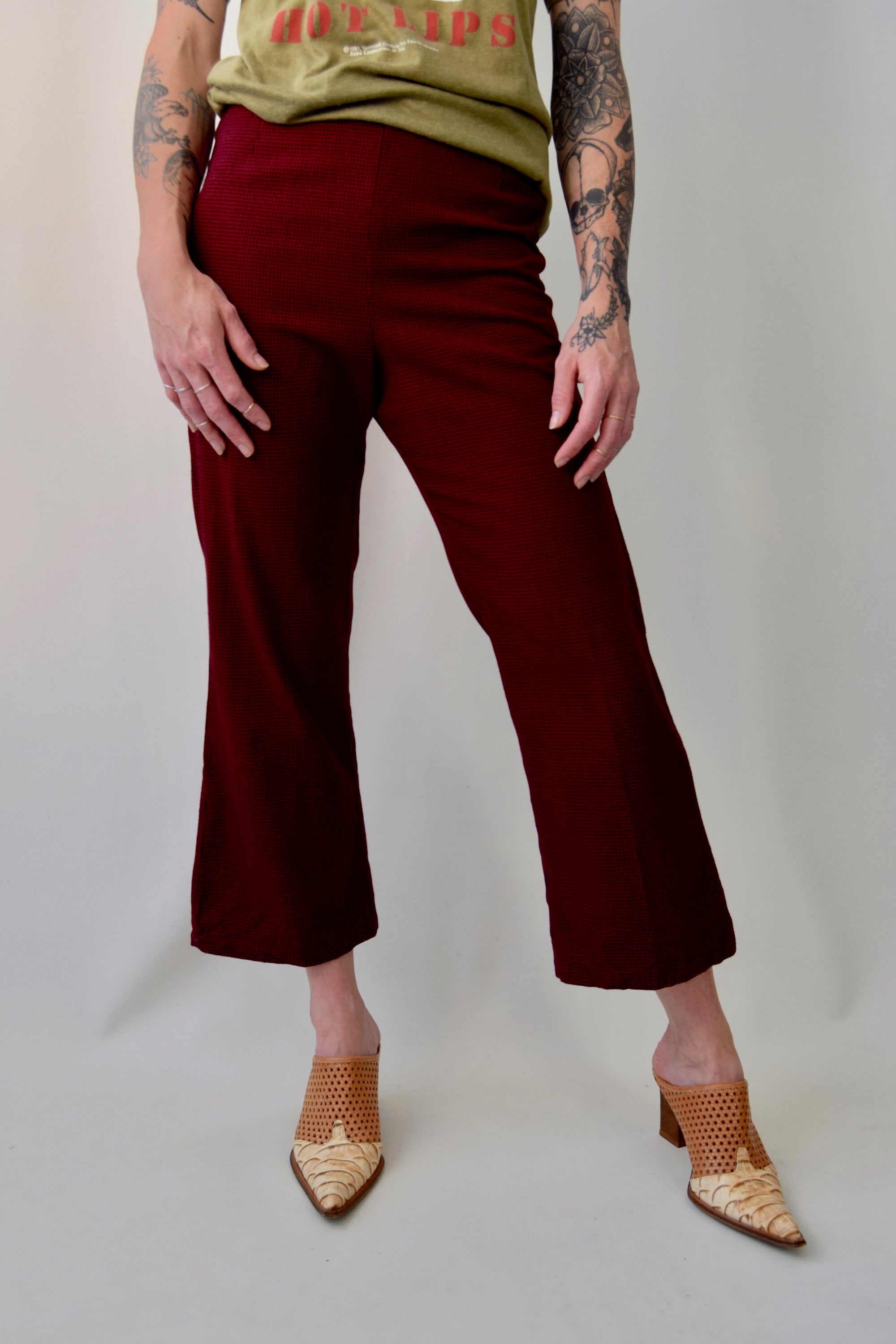 Vintage Houndstooth Wool Kick Flare Trousers
