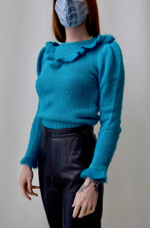 Turquoise Angora Ruffle Sweater