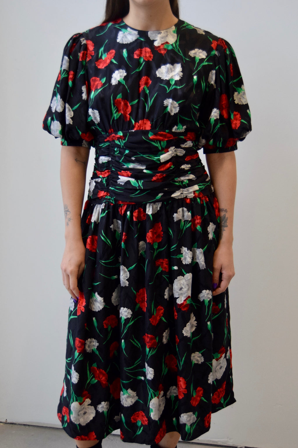 Vintage Silk Carnation Party Dress