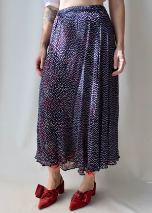 Reversible Rayon Floral and Polka Dot Maxi Skirt