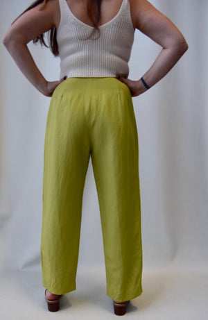 Chartreuse Linen Blend Pants