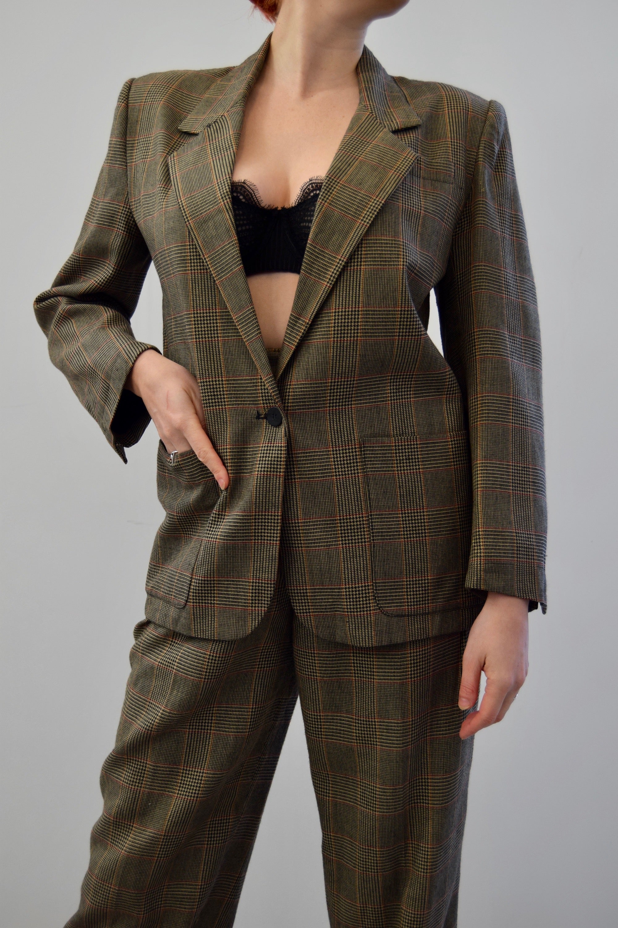 "Rafaella" Overcheck Herringbone Plaid Suit