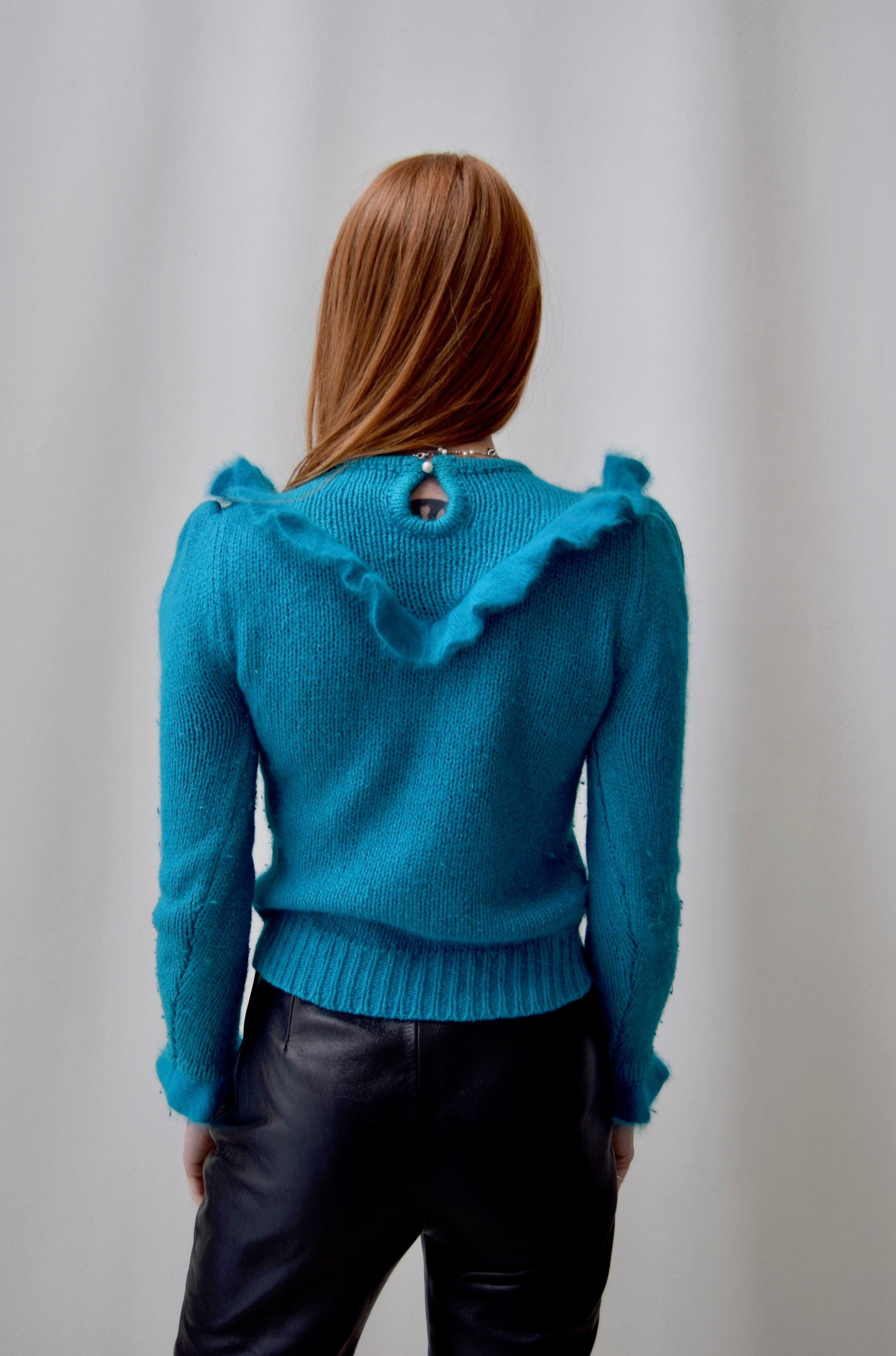 Turquoise Angora Ruffle Sweater