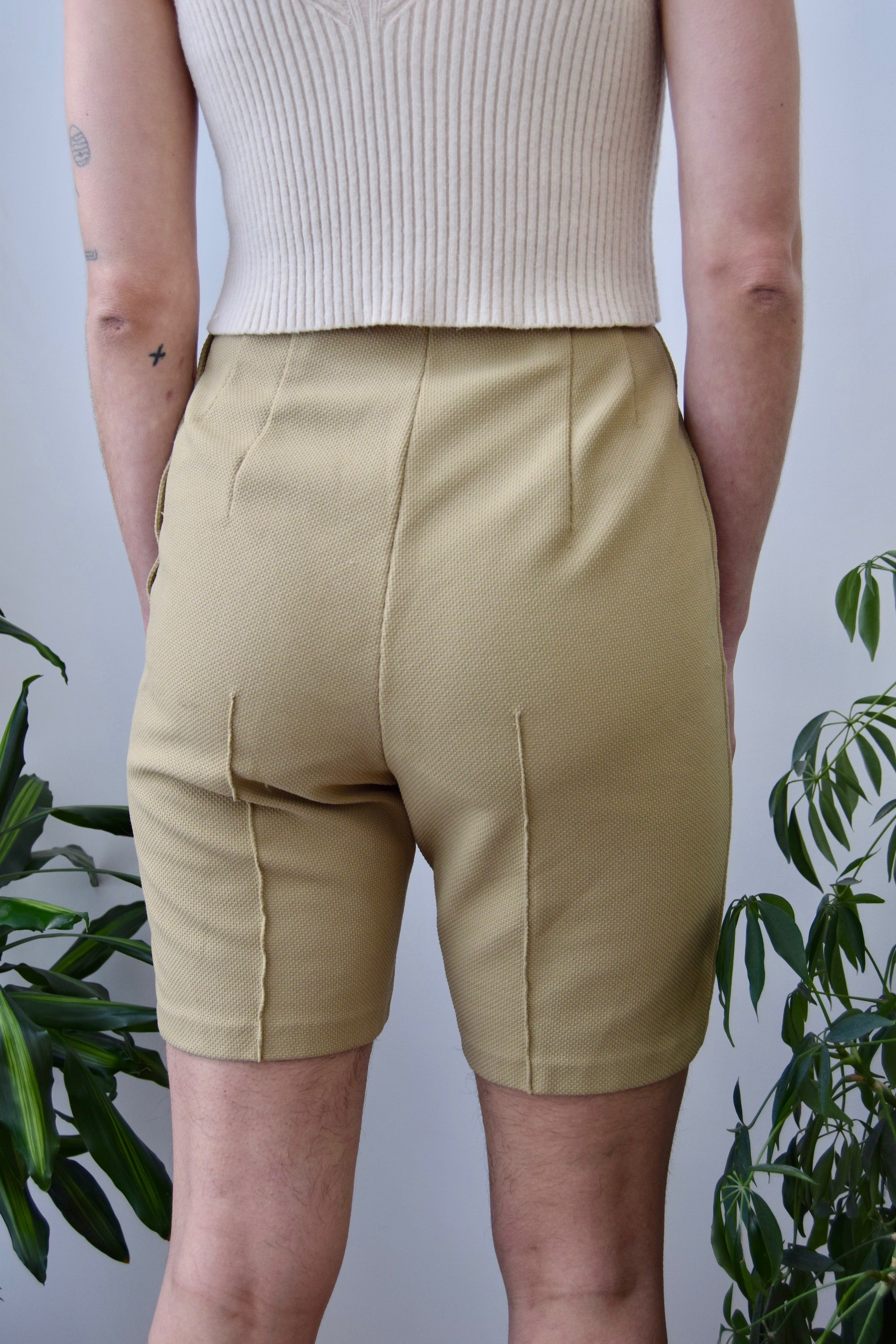 Beige Textured Bicycle Shorts
